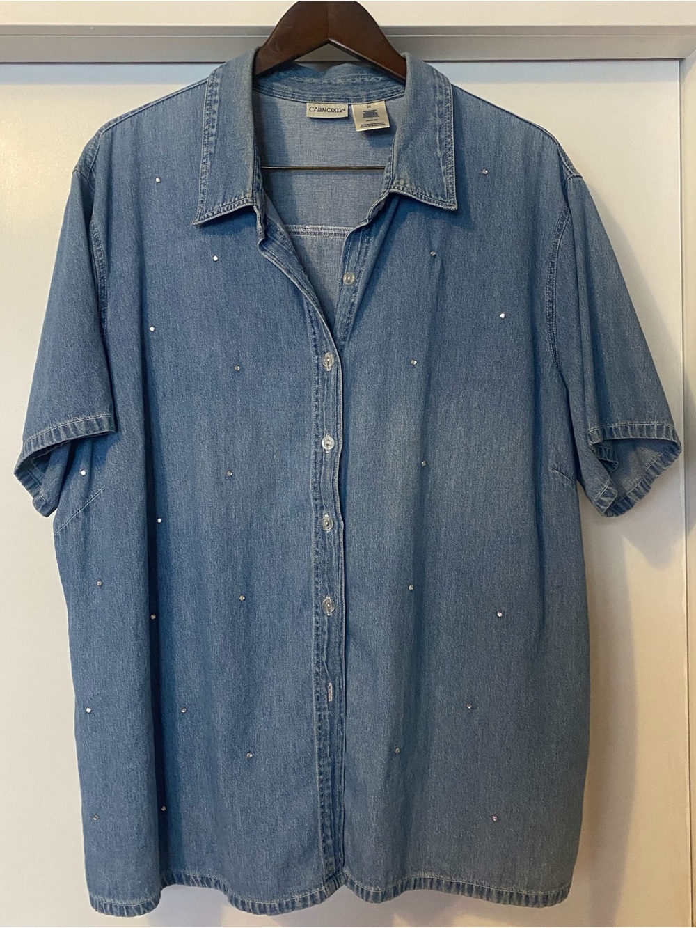 Vintage denim short sleeve rhinestone shirt plus size